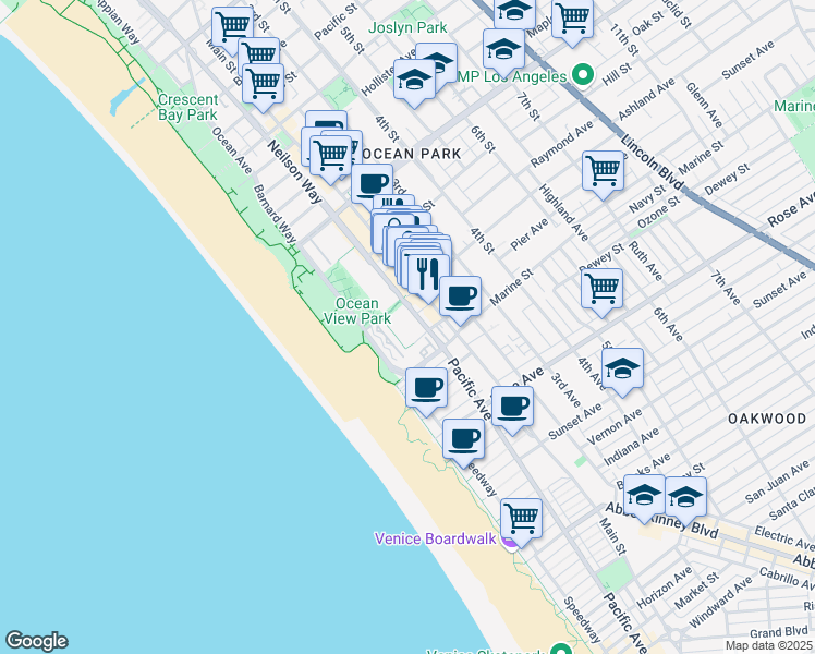 map of restaurants, bars, coffee shops, grocery stores, and more near 2910 Neilson Way in Santa Monica