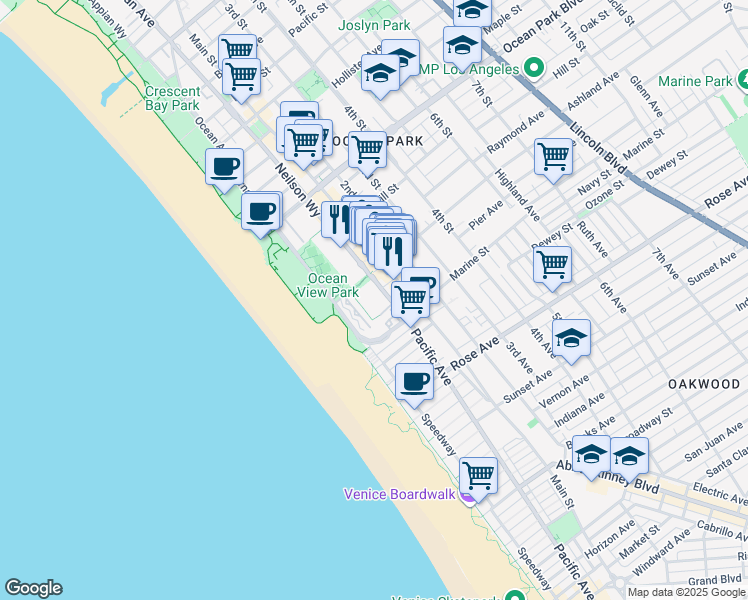 map of restaurants, bars, coffee shops, grocery stores, and more near 2920 Neilson Way in Santa Monica