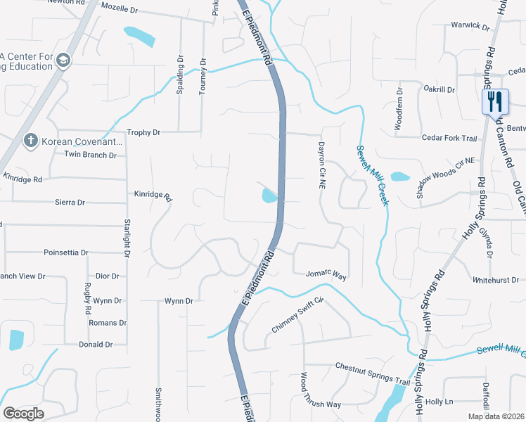 map of restaurants, bars, coffee shops, grocery stores, and more near 1959 East Piedmont Road in Marietta