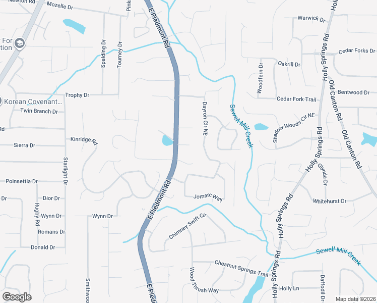 map of restaurants, bars, coffee shops, grocery stores, and more near 2330 Sunny Day Drive in Marietta