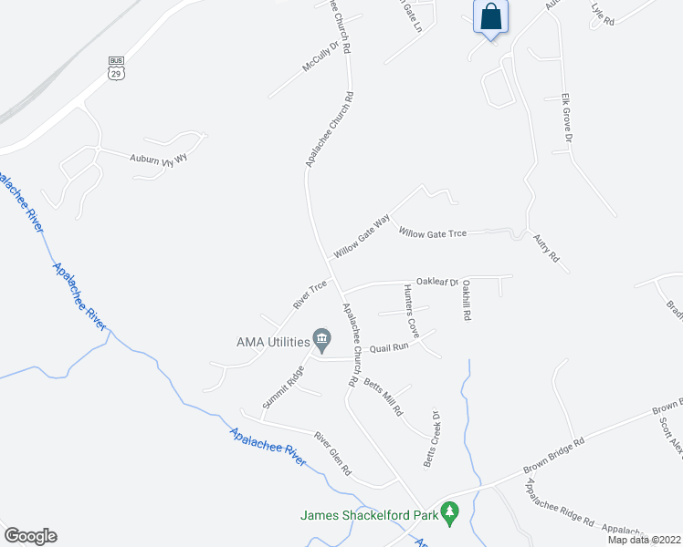 map of restaurants, bars, coffee shops, grocery stores, and more near 184 Appalachee Church Road in Auburn