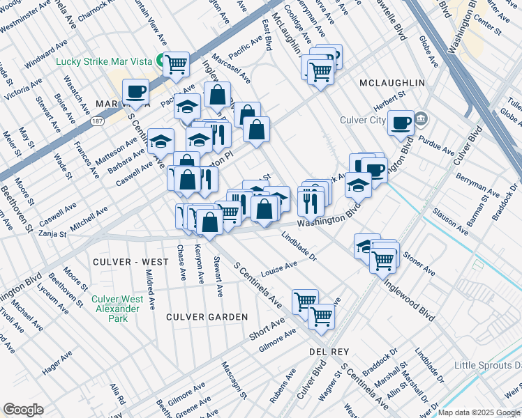 map of restaurants, bars, coffee shops, grocery stores, and more near in Los Angeles