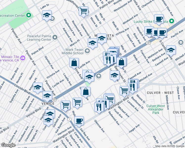 map of restaurants, bars, coffee shops, grocery stores, and more near 3784 Maplewood Avenue in Los Angeles