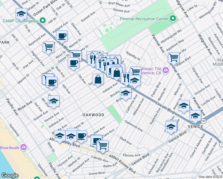 map of restaurants, bars, coffee shops, grocery stores, and more near 804 Vernon Avenue in Los Angeles