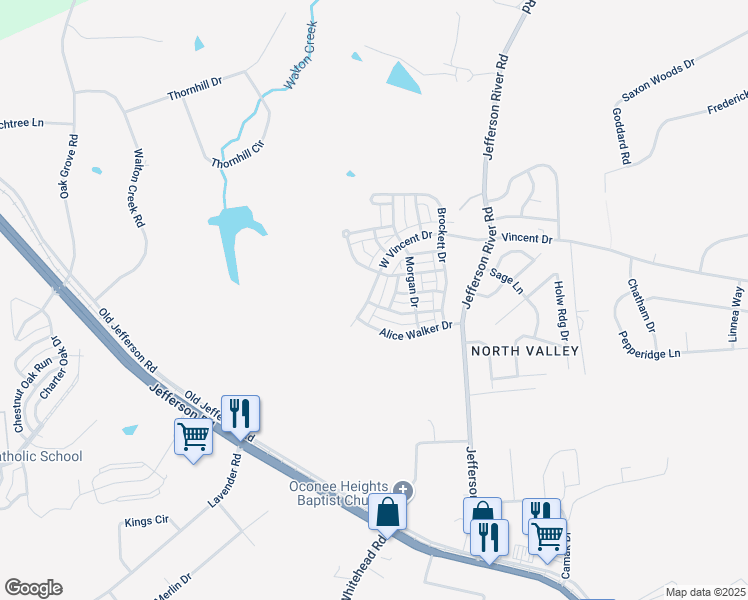 map of restaurants, bars, coffee shops, grocery stores, and more near 727 West Vincent Drive in Athens