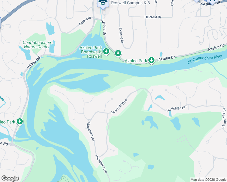 map of restaurants, bars, coffee shops, grocery stores, and more near 130 Huntcliff Point Northeast in Atlanta