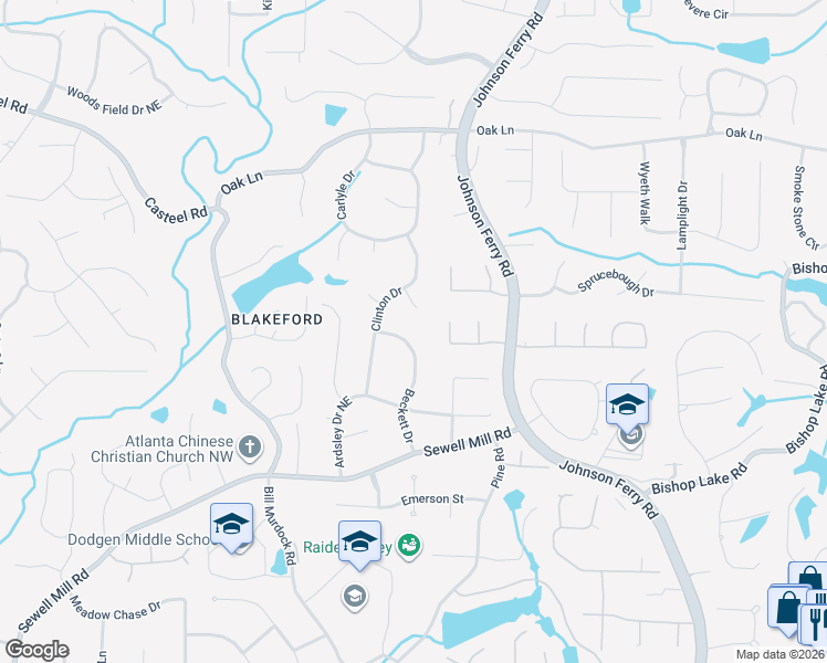 map of restaurants, bars, coffee shops, grocery stores, and more near 1962 Beckett Drive in Marietta