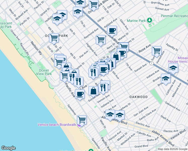 map of restaurants, bars, coffee shops, grocery stores, and more near 233 Rennie Avenue in Los Angeles