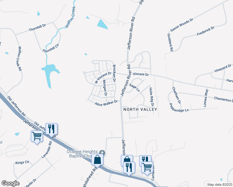 map of restaurants, bars, coffee shops, grocery stores, and more near 124 Brockett Drive in Athens
