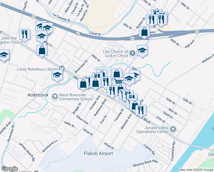 map of restaurants, bars, coffee shops, grocery stores, and more near Herbert Street in Lake Elsinore