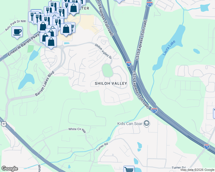 map of restaurants, bars, coffee shops, grocery stores, and more near 2000 McCook Dr NW in Kennesaw