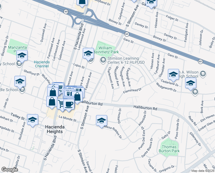 map of restaurants, bars, coffee shops, grocery stores, and more near 1838 Kellerton Drive in Hacienda Heights