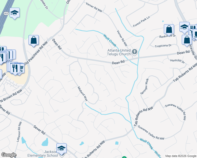 map of restaurants, bars, coffee shops, grocery stores, and more near 1025 Birch Ridge Run in Lawrenceville