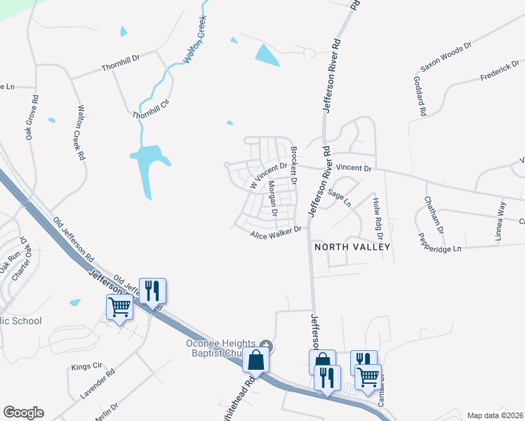 map of restaurants, bars, coffee shops, grocery stores, and more near 699 West Vincent Drive in Athens
