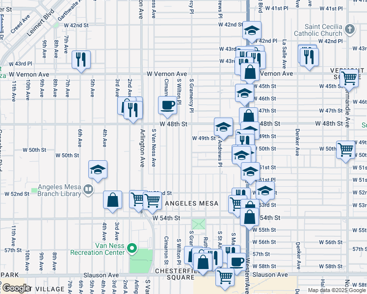 map of restaurants, bars, coffee shops, grocery stores, and more near 4920 South Wilton Place in Los Angeles