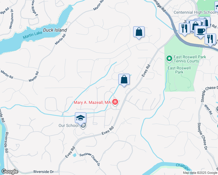 map of restaurants, bars, coffee shops, grocery stores, and more near 510 Bellfield Court in Roswell
