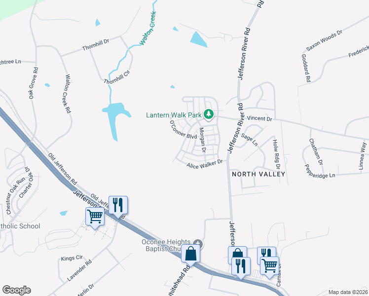 map of restaurants, bars, coffee shops, grocery stores, and more near 723 West Vincent Drive in Athens