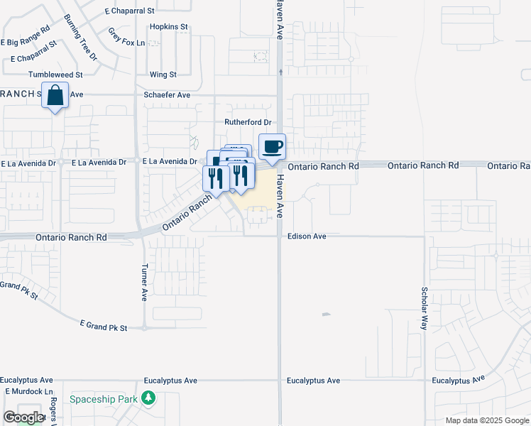 map of restaurants, bars, coffee shops, grocery stores, and more near 4125 South Blackstone Privado in Ontario