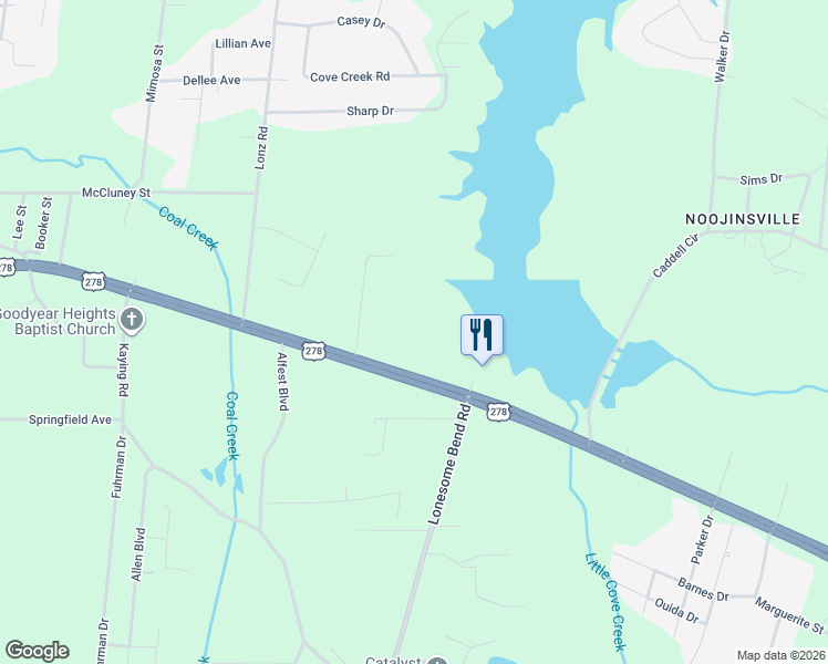 map of restaurants, bars, coffee shops, grocery stores, and more near 1820 U.S. 278 in Gadsden