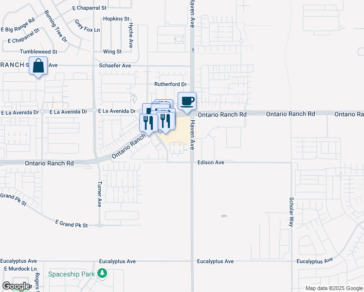 map of restaurants, bars, coffee shops, grocery stores, and more near 4125 South Blackstone Privado in Ontario
