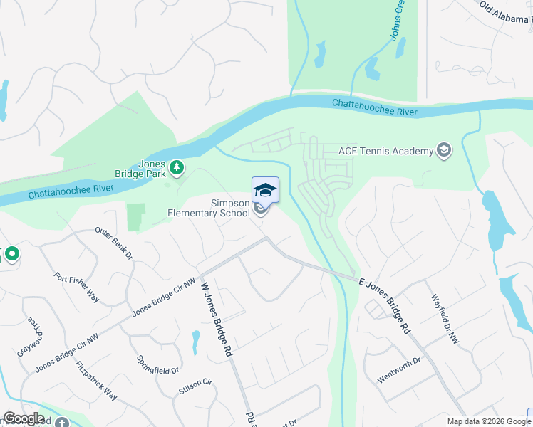 map of restaurants, bars, coffee shops, grocery stores, and more near 4525 East Jones Bridge Road in Norcross