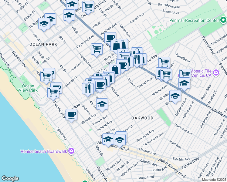 map of restaurants, bars, coffee shops, grocery stores, and more near 317 6th Avenue in Los Angeles