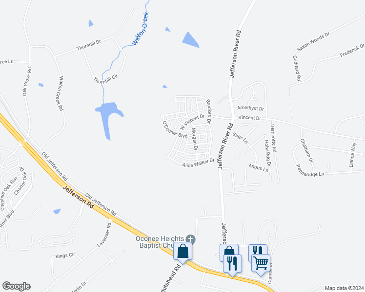 map of restaurants, bars, coffee shops, grocery stores, and more near 335 Lorien Way in Athens