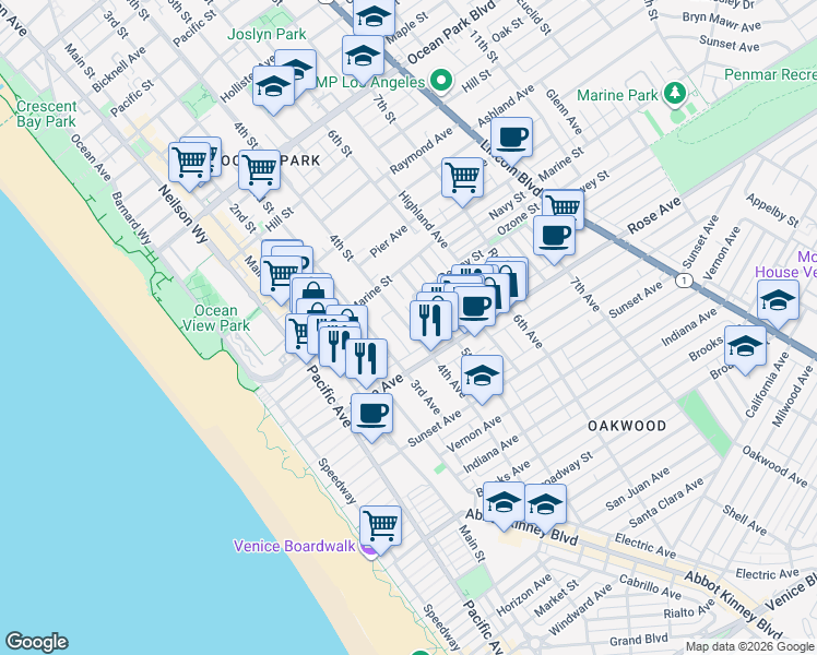 map of restaurants, bars, coffee shops, grocery stores, and more near 212 4th Avenue in Los Angeles