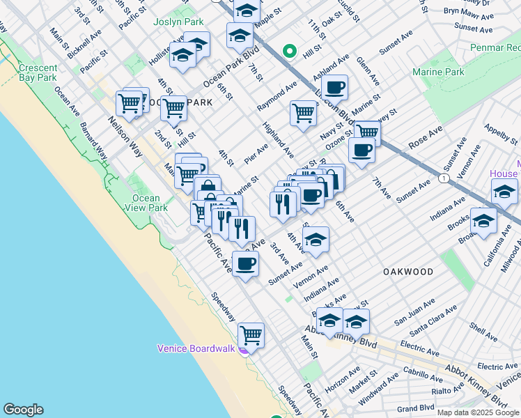 map of restaurants, bars, coffee shops, grocery stores, and more near 212 4th Avenue in Los Angeles