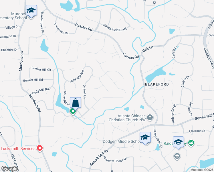 map of restaurants, bars, coffee shops, grocery stores, and more near 2030 John Dodgen Way in Marietta