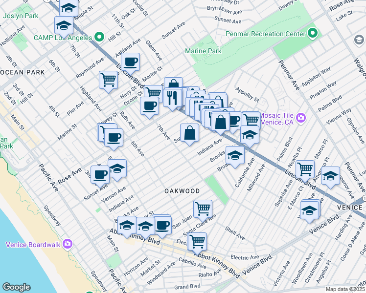 map of restaurants, bars, coffee shops, grocery stores, and more near 709 Vernon Avenue in Los Angeles