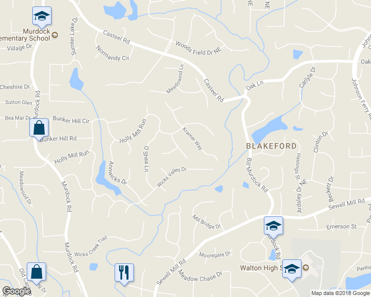 map of restaurants, bars, coffee shops, grocery stores, and more near 2030 John Dodgen Way in Marietta