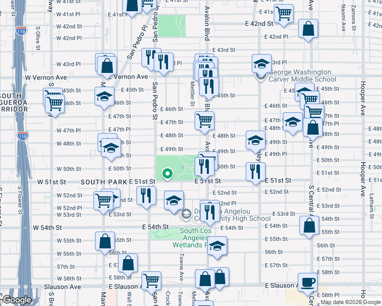 map of restaurants, bars, coffee shops, grocery stores, and more near 485 Park Front Walk in Los Angeles