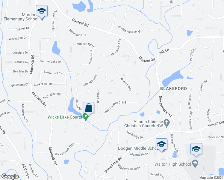 map of restaurants, bars, coffee shops, grocery stores, and more near 3435 Devoe Court in Marietta
