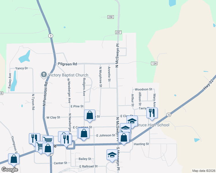 map of restaurants, bars, coffee shops, grocery stores, and more near 101 Annette Street in Bruce