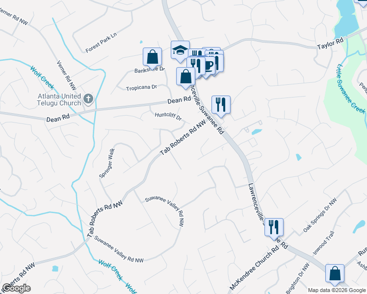 map of restaurants, bars, coffee shops, grocery stores, and more near 1924 Hunt Crossing Court in Lawrenceville