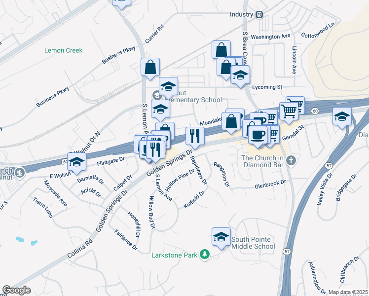 map of restaurants, bars, coffee shops, grocery stores, and more near 20801 Golden Springs Dr in Diamond Bar