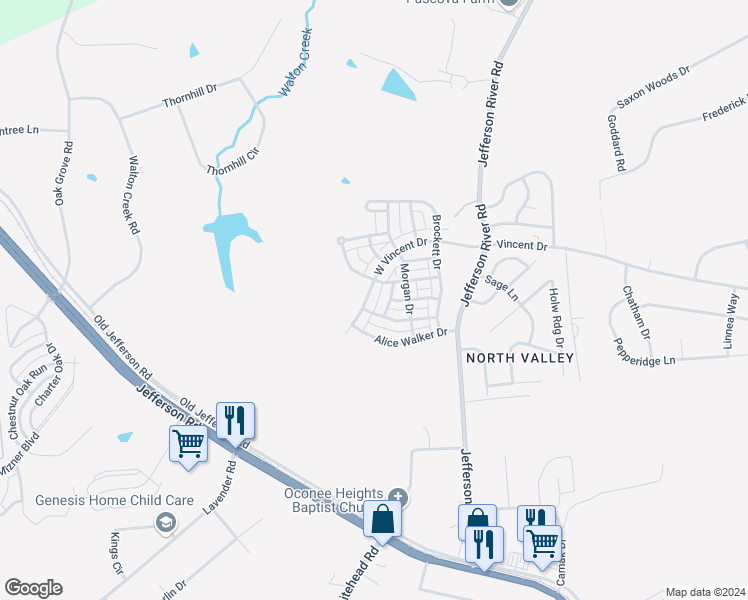 map of restaurants, bars, coffee shops, grocery stores, and more near 715 West Vincent Drive in Athens