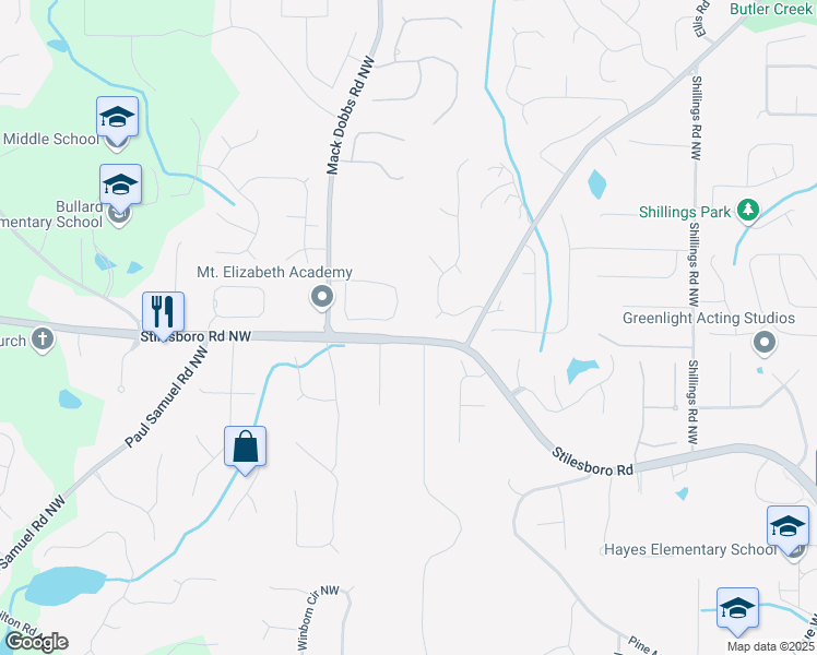 map of restaurants, bars, coffee shops, grocery stores, and more near 3376 Stilesboro Road in Kennesaw