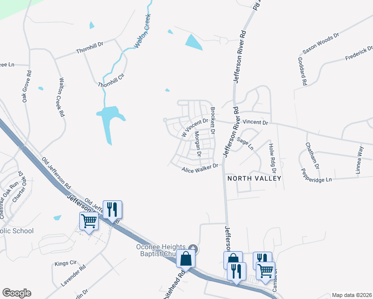map of restaurants, bars, coffee shops, grocery stores, and more near 699 West Vincent Drive in Athens