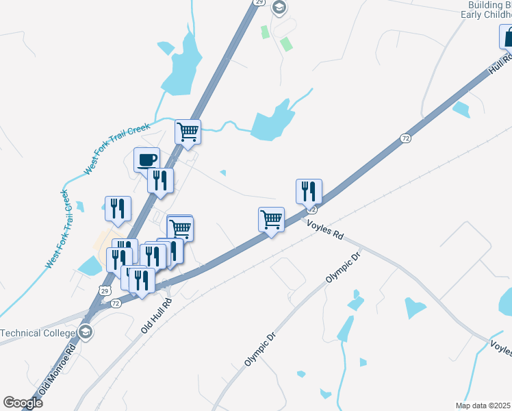map of restaurants, bars, coffee shops, grocery stores, and more near 167 Talley Crossing in Athens