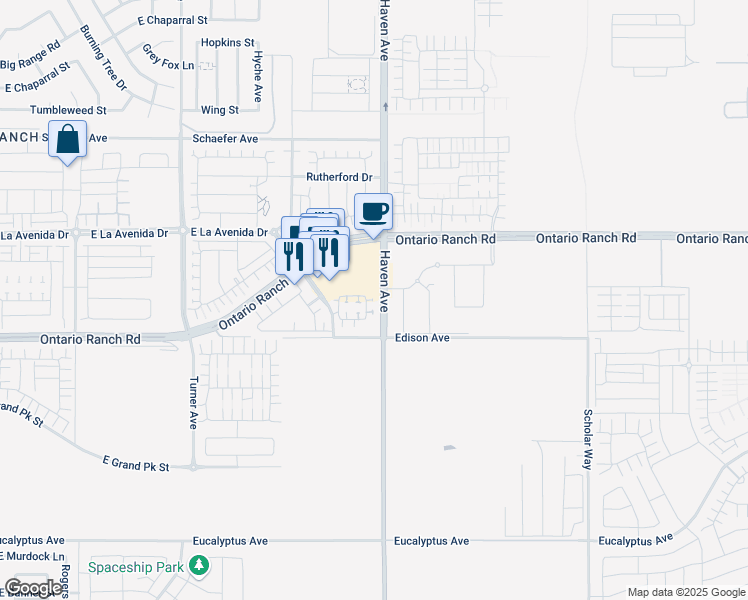 map of restaurants, bars, coffee shops, grocery stores, and more near 4125 South Blackstone Privado in Ontario