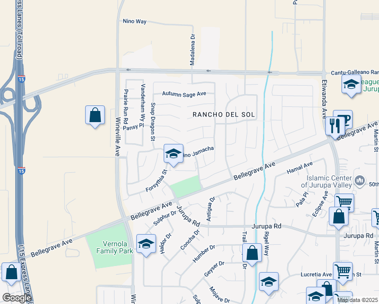 map of restaurants, bars, coffee shops, grocery stores, and more near 11468 Corte Los Laureles in Jurupa Valley