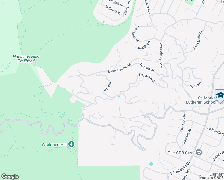 map of restaurants, bars, coffee shops, grocery stores, and more near 2900 Athel Drive in Hacienda Heights