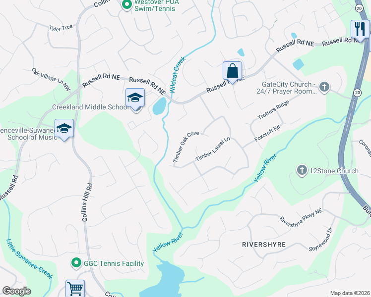 map of restaurants, bars, coffee shops, grocery stores, and more near 1484 Beechum Woods Court in Lawrenceville