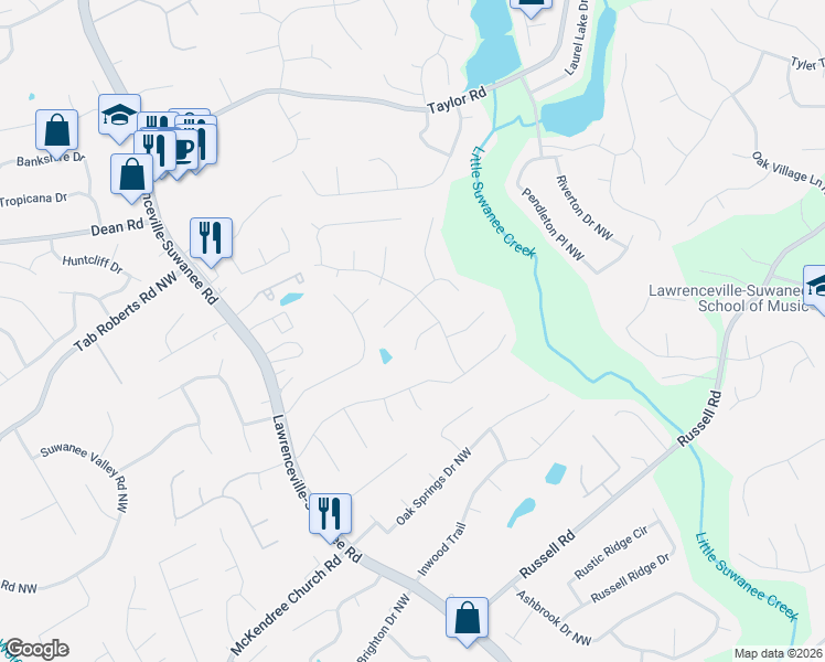 map of restaurants, bars, coffee shops, grocery stores, and more near 431 Jillian Lane Northwest in Lawrenceville