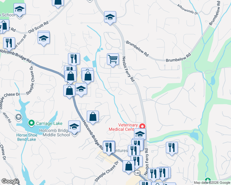 map of restaurants, bars, coffee shops, grocery stores, and more near 26 Regency Road in Alpharetta