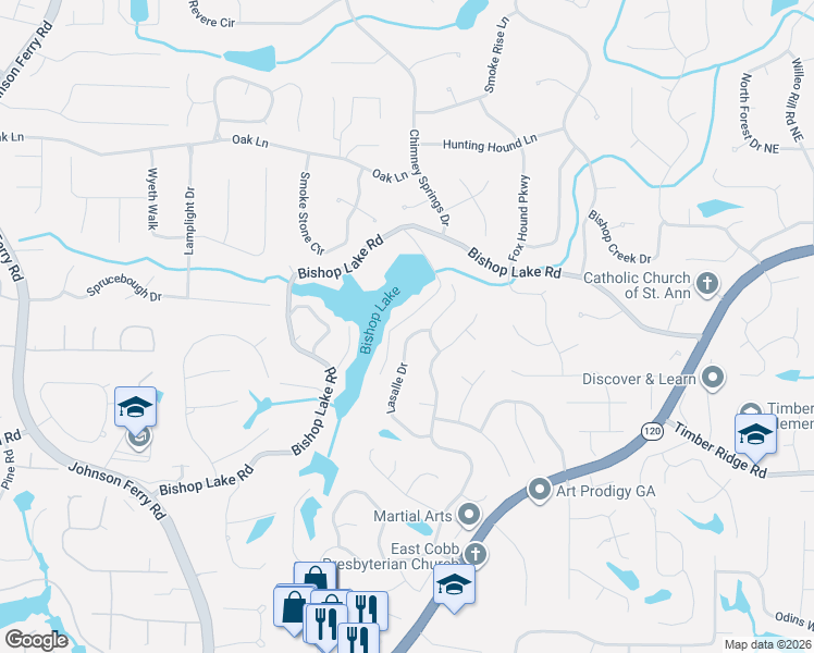 map of restaurants, bars, coffee shops, grocery stores, and more near 1963 Lasalle Way in Marietta