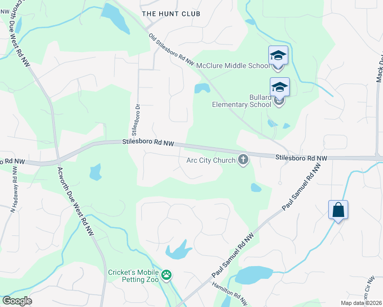 map of restaurants, bars, coffee shops, grocery stores, and more near 3896 Stilesboro Road Northwest in Kennesaw