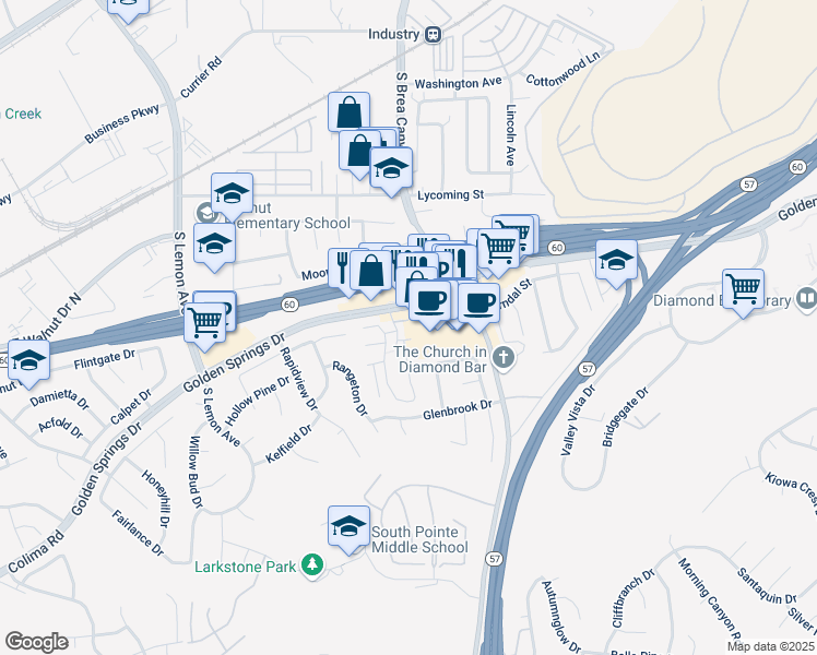 map of restaurants, bars, coffee shops, grocery stores, and more near 1020 Gona Court in Diamond Bar